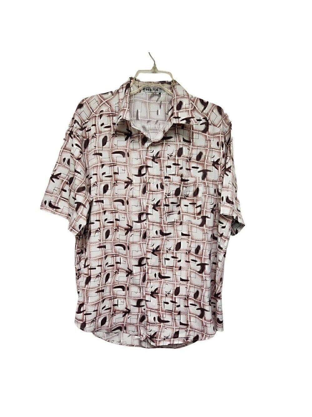 Easy Life Mens Short Sleeve Button Up Shirt Size XL Color Burgundy/White